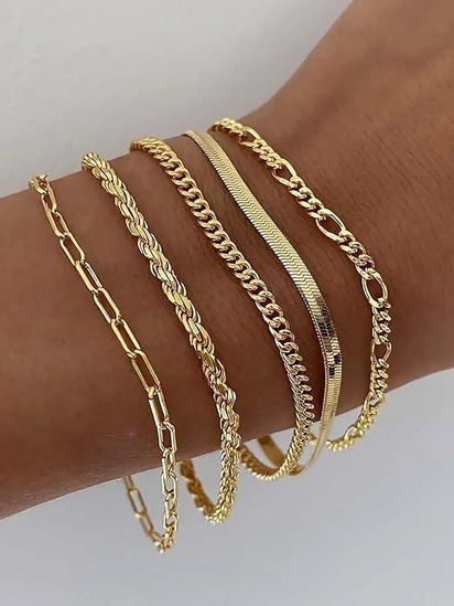 Gold Bracelets for Women, 14K Gold Plated Jewelry Sets for Women Trendy Thin Dainty Stackable Cuban Link Paperclip Chain Bracelet Pack Fashion Accessories Gifts
