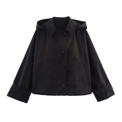 Autumn New European and American Style Hooded Long Sleeved Lapel Jacket Single Breasted Trench Coat Short Jacket