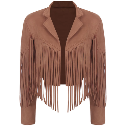 Womens Fringe Faux Suede Cropped Jackets Lapel Long Sleeve Coat Open Front Cardigan 80S Hippie Western Cowgirl Costume Outerwear