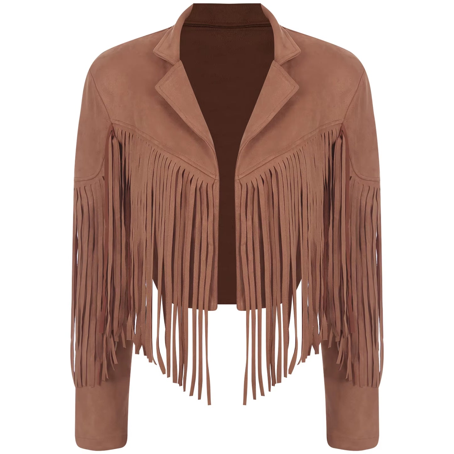 Womens Fringe Faux Suede Cropped Jackets Lapel Long Sleeve Coat Open Front Cardigan 80S Hippie Western Cowgirl Costume Outerwear