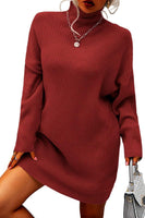 Womens Turtleneck Oversized Sweaters Dress Long Sleeve Drop Shoulder Pullover Loose Knit Dresses Red
