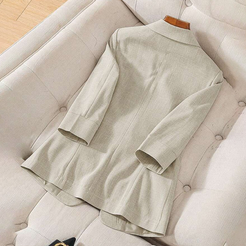 Women'S Notched Lapel Single-Breasted Minimalist Blazer Half Sleeve H-Line Jacket with Pockets Casual & Office Wear for Spring&Fall