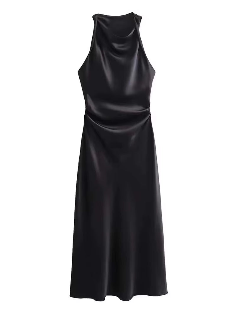 Satin Long Dresses for Women 2024 Summer Slip Midi Dress Woman Sexy Evening Party Dress Sleeveless Female Elegant Dresses