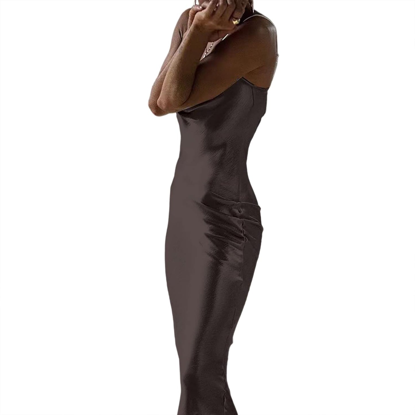 Spaghetti Strap Stain Elegant Cocktail Midi Dress Backless Lace up Formal Long Dresses Evening Bodycon Party Dress for Women Wedding Guest Black M