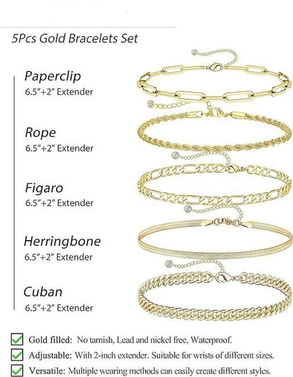 Gold Bracelets for Women, 14K Gold Plated Jewelry Sets for Women Trendy Thin Dainty Stackable Cuban Link Paperclip Chain Bracelet Pack Fashion Accessories Gifts