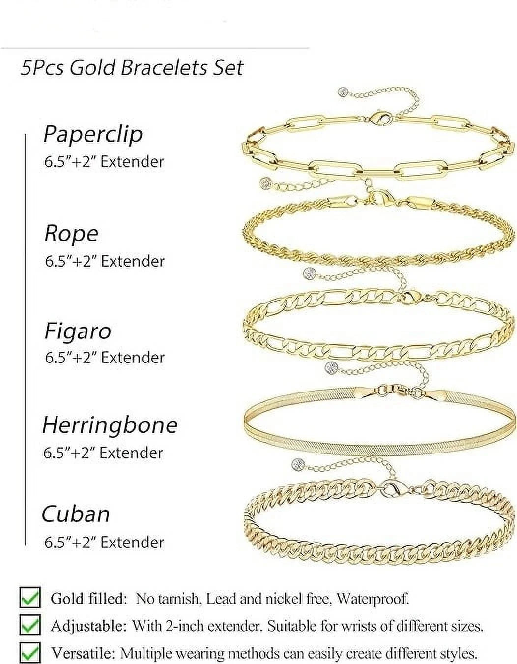 Gold Bracelets for Women, 14K Gold Plated Jewelry Sets for Women Trendy Thin Dainty Stackable Cuban Link Paperclip Chain Bracelet Pack Fashion Accessories Gifts
