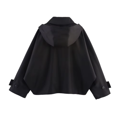Autumn New European and American Style Hooded Long Sleeved Lapel Jacket Single Breasted Trench Coat Short Jacket