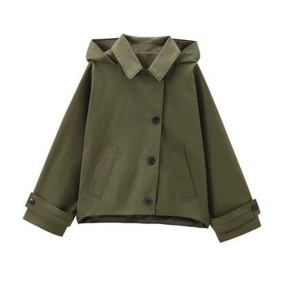 Autumn New European and American Style Hooded Long Sleeved Lapel Jacket Single Breasted Trench Coat Short Jacket