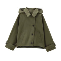 Autumn New European and American Style Hooded Long Sleeved Lapel Jacket Single Breasted Trench Coat Short Jacket