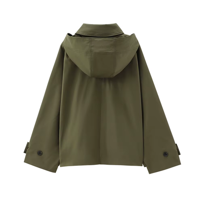 Autumn New European and American Style Hooded Long Sleeved Lapel Jacket Single Breasted Trench Coat Short Jacket