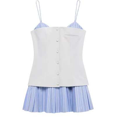Women'S Dress 2025 Slip Striped Mini Dress Woman Patchwork Summer Sleeveless Short Dresses Pleated Backless Party Dresses