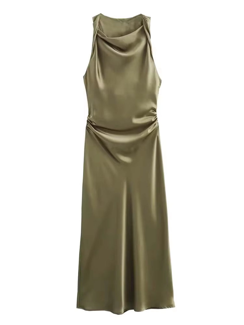 Satin Long Dresses for Women 2024 Summer Slip Midi Dress Woman Sexy Evening Party Dress Sleeveless Female Elegant Dresses
