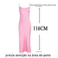 2022 Pink Camis Satin Long Dresses Elegant Sleeveless Slip Holiday Party Dresses Sexy Casual Backless Summer Dresses Women 2023