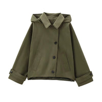 Autumn New European and American Style Hooded Long Sleeved Lapel Jacket Single Breasted Trench Coat Short Jacket