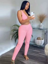 Ribbed Women 2 Pieces V Neck Bra Leggings Set Crop Top Matching Co Ords 2020 Autumn Winter Clothes Sporty Tracksuit Club