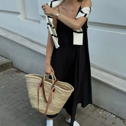 Slip Dress Women 2024 Summer Women'S Loose Dresses Sleeveless Thin Straps Black Long Dresses Backless Beach Holiday Dresses