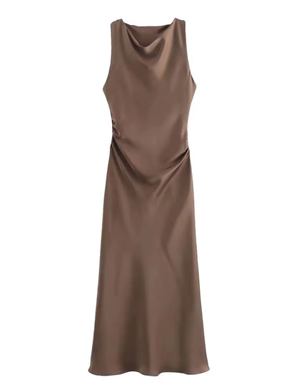 Satin Long Dresses for Women 2024 Summer Slip Midi Dress Woman Sexy Evening Party Dress Sleeveless Female Elegant Dresses