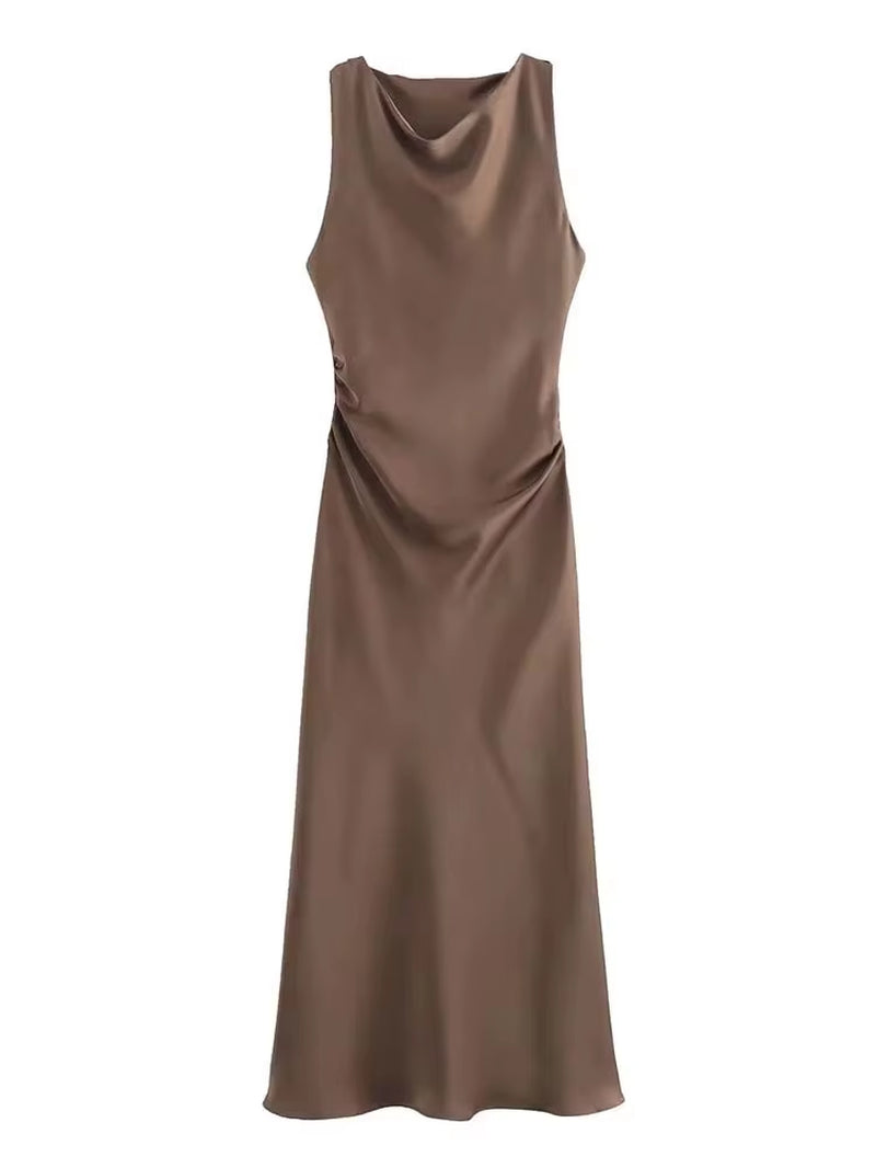 Satin Long Dresses for Women 2024 Summer Slip Midi Dress Woman Sexy Evening Party Dress Sleeveless Female Elegant Dresses