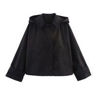 Autumn New European and American Style Hooded Long Sleeved Lapel Jacket Single Breasted Trench Coat Short Jacket