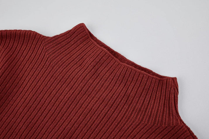 Womens Turtleneck Oversized Sweaters Dress Long Sleeve Drop Shoulder Pullover Loose Knit Dresses Red