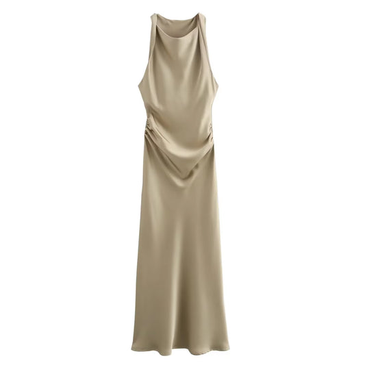 Satin Long Dresses for Women 2024 Summer Slip Midi Dress Woman Sexy Evening Party Dress Sleeveless Female Elegant Dresses