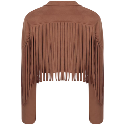 Womens Fringe Faux Suede Cropped Jackets Lapel Long Sleeve Coat Open Front Cardigan 80S Hippie Western Cowgirl Costume Outerwear