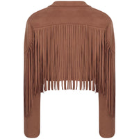 Womens Fringe Faux Suede Cropped Jackets Lapel Long Sleeve Coat Open Front Cardigan 80S Hippie Western Cowgirl Costume Outerwear