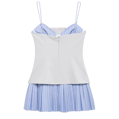 Women'S Dress 2025 Slip Striped Mini Dress Woman Patchwork Summer Sleeveless Short Dresses Pleated Backless Party Dresses