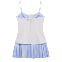 Women'S Dress 2025 Slip Striped Mini Dress Woman Patchwork Summer Sleeveless Short Dresses Pleated Backless Party Dresses
