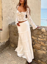 Women Y2K Lace Long Sleeve Crop Top Sexy Low Cut Mesh See through Top Floral Embroidery Layering Blouse Streetwear Summer Camis