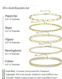 Gold Bracelets for Women, 14K Gold Plated Jewelry Sets for Women Trendy Thin Dainty Stackable Cuban Link Paperclip Chain Bracelet Pack Fashion Accessories Gifts