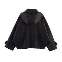 Autumn New European and American Style Hooded Long Sleeved Lapel Jacket Single Breasted Trench Coat Short Jacket