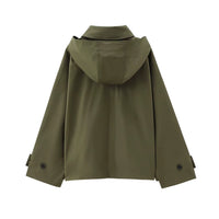 Autumn New European and American Style Hooded Long Sleeved Lapel Jacket Single Breasted Trench Coat Short Jacket