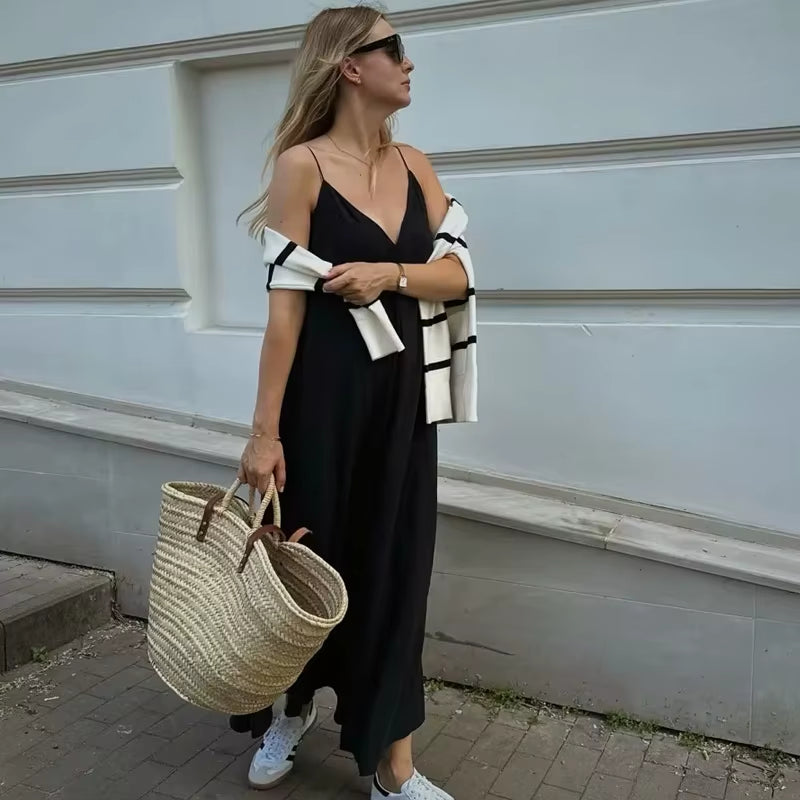 Slip Dress Women 2024 Summer Women'S Loose Dresses Sleeveless Thin Straps Black Long Dresses Backless Beach Holiday Dresses