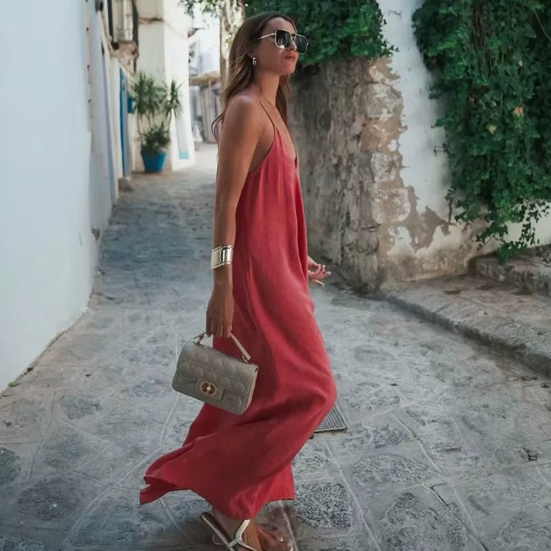 Slip Dress Women 2024 Summer Women'S Loose Dresses Sleeveless Thin Straps Black Long Dresses Backless Beach Holiday Dresses
