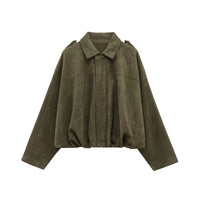 TFMLN New Fashion Suede Fabric Women Bomber Jackets 2025 Causal Long Sleeve Zipper Loose Coats Cropped Jacket Outwear