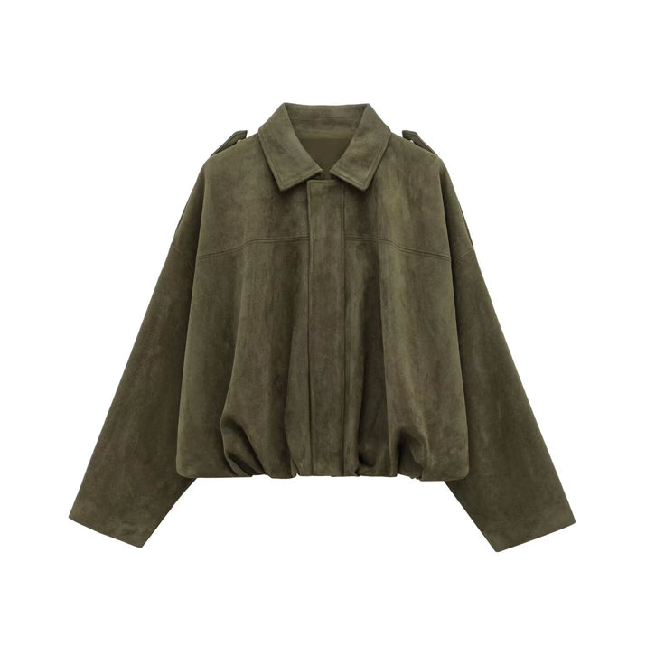 TFMLN New Fashion Suede Fabric Women Bomber Jackets 2025 Causal Long Sleeve Zipper Loose Coats Cropped Jacket Outwear