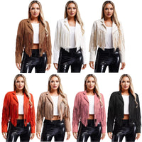 Womens Fringe Faux Suede Cropped Jackets Lapel Long Sleeve Coat Open Front Cardigan 80S Hippie Western Cowgirl Costume Outerwear