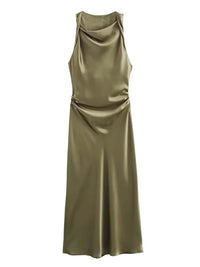 Satin Long Dresses for Women 2024 Summer Slip Midi Dress Woman Sexy Evening Party Dress Sleeveless Female Elegant Dresses