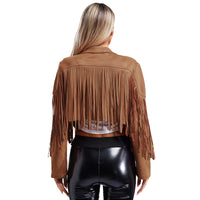 Womens Fringe Faux Suede Cropped Jackets Lapel Long Sleeve Coat Open Front Cardigan 80S Hippie Western Cowgirl Costume Outerwear